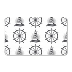 Marine Nautical Seamless Pattern With Vintage Lighthouse Wheel Magnet (rectangular) by Salman4z