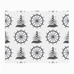 Marine Nautical Seamless Pattern With Vintage Lighthouse Wheel Small Glasses Cloth Front