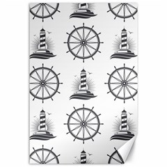 Marine Nautical Seamless Pattern With Vintage Lighthouse Wheel Canvas 24  X 36  by Salman4z