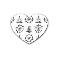 Marine Nautical Seamless Pattern With Vintage Lighthouse Wheel Rubber Coaster (heart) by Salman4z