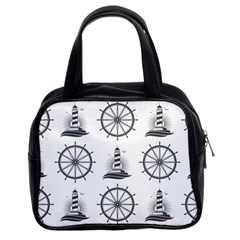 Marine Nautical Seamless Pattern With Vintage Lighthouse Wheel Classic Handbag (two Sides) by Salman4z