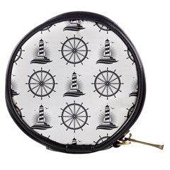 Marine Nautical Seamless Pattern With Vintage Lighthouse Wheel Mini Makeup Bag by Salman4z