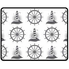 Marine Nautical Seamless Pattern With Vintage Lighthouse Wheel Fleece Blanket (medium) by Salman4z