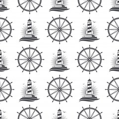 Marine Nautical Seamless Pattern With Vintage Lighthouse Wheel Play Mat (rectangle) by Salman4z