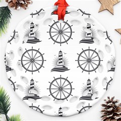 Marine Nautical Seamless Pattern With Vintage Lighthouse Wheel Ornament (round Filigree) by Salman4z