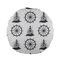 Marine Nautical Seamless Pattern With Vintage Lighthouse Wheel Standard 15  Premium Round Cushions by Salman4z