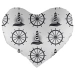 Marine Nautical Seamless Pattern With Vintage Lighthouse Wheel Large 19  Premium Heart Shape Cushions Back