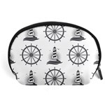 Marine Nautical Seamless Pattern With Vintage Lighthouse Wheel Accessory Pouch (Large) Front