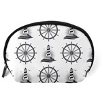 Marine Nautical Seamless Pattern With Vintage Lighthouse Wheel Accessory Pouch (Large) Back