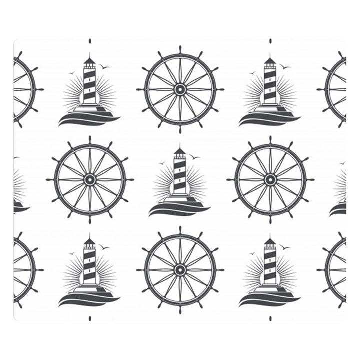 Marine Nautical Seamless Pattern With Vintage Lighthouse Wheel Two Sides Premium Plush Fleece Blanket (Small)