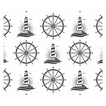 Marine Nautical Seamless Pattern With Vintage Lighthouse Wheel Two Sides Premium Plush Fleece Blanket (Small) 50 x40  Blanket Back