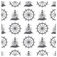 Marine Nautical Seamless Pattern With Vintage Lighthouse Wheel Wooden Puzzle Square by Salman4z