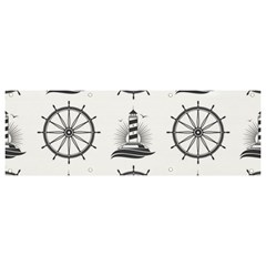 Marine Nautical Seamless Pattern With Vintage Lighthouse Wheel Banner And Sign 9  X 3 