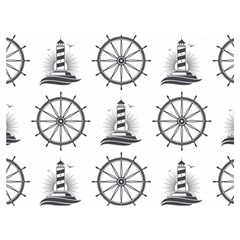 Marine Nautical Seamless Pattern With Vintage Lighthouse Wheel Two Sides Premium Plush Fleece Blanket (extra Small) by Salman4z