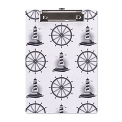 Marine Nautical Seamless Pattern With Vintage Lighthouse Wheel A5 Acrylic Clipboard by Salman4z