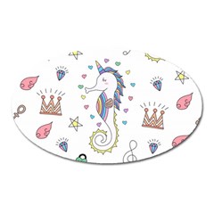 Seamless-pattern-cute-unicorn-cartoon-hand-drawn Oval Magnet by Salman4z