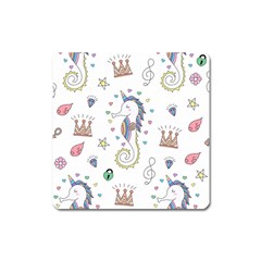 Seamless-pattern-cute-unicorn-cartoon-hand-drawn Square Magnet by Salman4z