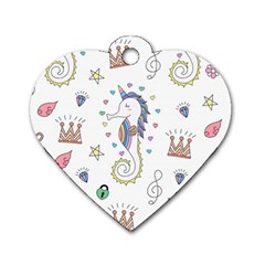 Seamless-pattern-cute-unicorn-cartoon-hand-drawn Dog Tag Heart (one Side) by Salman4z