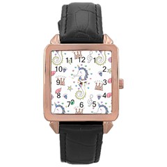 Seamless-pattern-cute-unicorn-cartoon-hand-drawn Rose Gold Leather Watch  by Salman4z