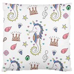 Seamless-pattern-cute-unicorn-cartoon-hand-drawn Large Premium Plush Fleece Cushion Case (One Side) Front