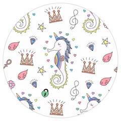 Seamless-pattern-cute-unicorn-cartoon-hand-drawn Round Trivet by Salman4z