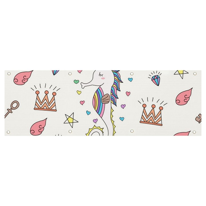 Seamless-pattern-cute-unicorn-cartoon-hand-drawn Banner and Sign 9  x 3 