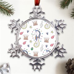 Seamless-pattern-cute-unicorn-cartoon-hand-drawn Metal Large Snowflake Ornament