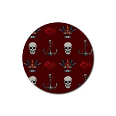 Tattoo-old-school-background-pattern Rubber Round Coaster (4 Pack) by Salman4z