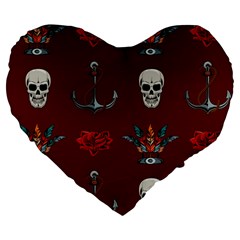 Tattoo-old-school-background-pattern Large 19  Premium Heart Shape Cushions by Salman4z