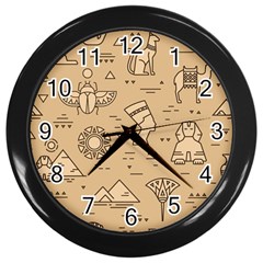 Egyptian-seamless-pattern-symbols-landmarks-signs-egypt Wall Clock (black) by Salman4z