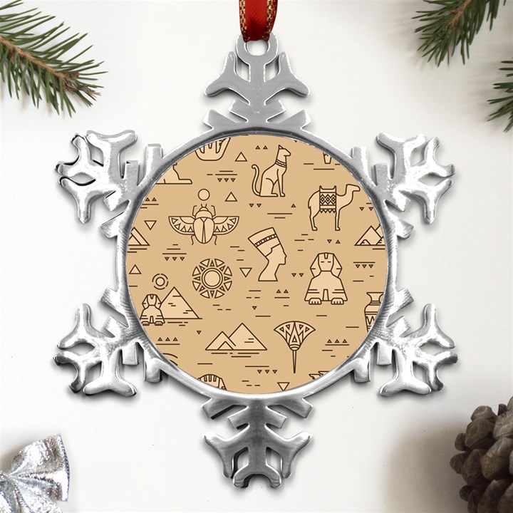 Egyptian-seamless-pattern-symbols-landmarks-signs-egypt Metal Small Snowflake Ornament