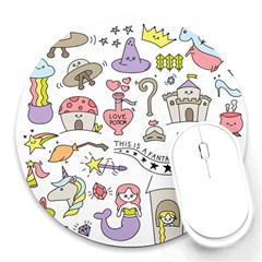 Fantasy-things-doodle-style-vector-illustration Round Mousepad by Salman4z