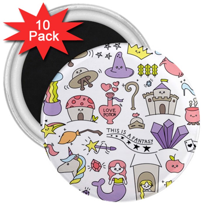 Fantasy-things-doodle-style-vector-illustration 3  Magnets (10 pack) 