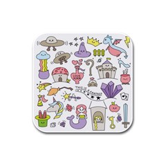 Fantasy-things-doodle-style-vector-illustration Rubber Square Coaster (4 Pack) by Salman4z