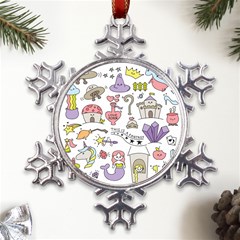 Fantasy-things-doodle-style-vector-illustration Metal Large Snowflake Ornament by Salman4z