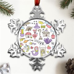 Fantasy-things-doodle-style-vector-illustration Metal Small Snowflake Ornament by Salman4z