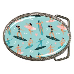 Beach-surfing-surfers-with-surfboards-surfer-rides-wave-summer-outdoors-surfboards-seamless-pattern- Belt Buckles by Salman4z