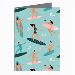 Beach-surfing-surfers-with-surfboards-surfer-rides-wave-summer-outdoors-surfboards-seamless-pattern- Greeting Cards (pkg Of 8) by Salman4z