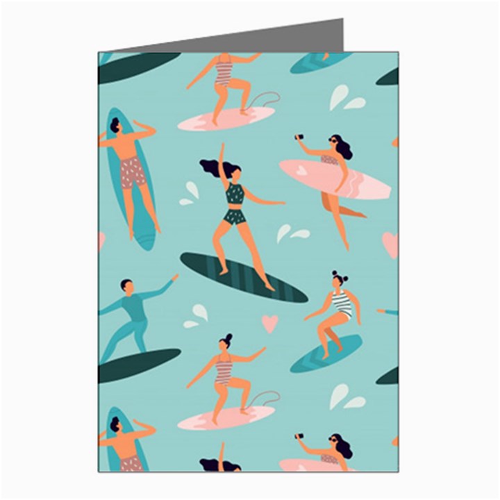 Beach-surfing-surfers-with-surfboards-surfer-rides-wave-summer-outdoors-surfboards-seamless-pattern- Greeting Cards (Pkg of 8)