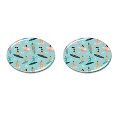 Beach-surfing-surfers-with-surfboards-surfer-rides-wave-summer-outdoors-surfboards-seamless-pattern- Cufflinks (oval) by Salman4z