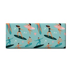 Beach-surfing-surfers-with-surfboards-surfer-rides-wave-summer-outdoors-surfboards-seamless-pattern- Hand Towel by Salman4z