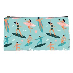 Beach-surfing-surfers-with-surfboards-surfer-rides-wave-summer-outdoors-surfboards-seamless-pattern- Pencil Case by Salman4z