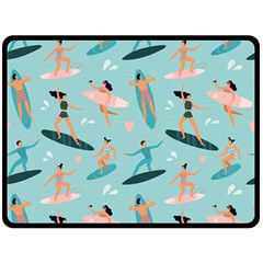 Beach-surfing-surfers-with-surfboards-surfer-rides-wave-summer-outdoors-surfboards-seamless-pattern- Fleece Blanket (large) by Salman4z