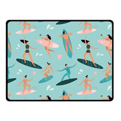 Beach-surfing-surfers-with-surfboards-surfer-rides-wave-summer-outdoors-surfboards-seamless-pattern- Fleece Blanket (small) by Salman4z