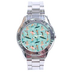 Beach-surfing-surfers-with-surfboards-surfer-rides-wave-summer-outdoors-surfboards-seamless-pattern- Stainless Steel Analogue Watch by Salman4z