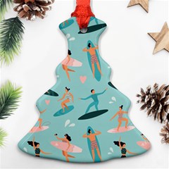 Beach-surfing-surfers-with-surfboards-surfer-rides-wave-summer-outdoors-surfboards-seamless-pattern- Ornament (christmas Tree)  by Salman4z