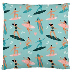 Beach-surfing-surfers-with-surfboards-surfer-rides-wave-summer-outdoors-surfboards-seamless-pattern- Large Cushion Case (two Sides) by Salman4z