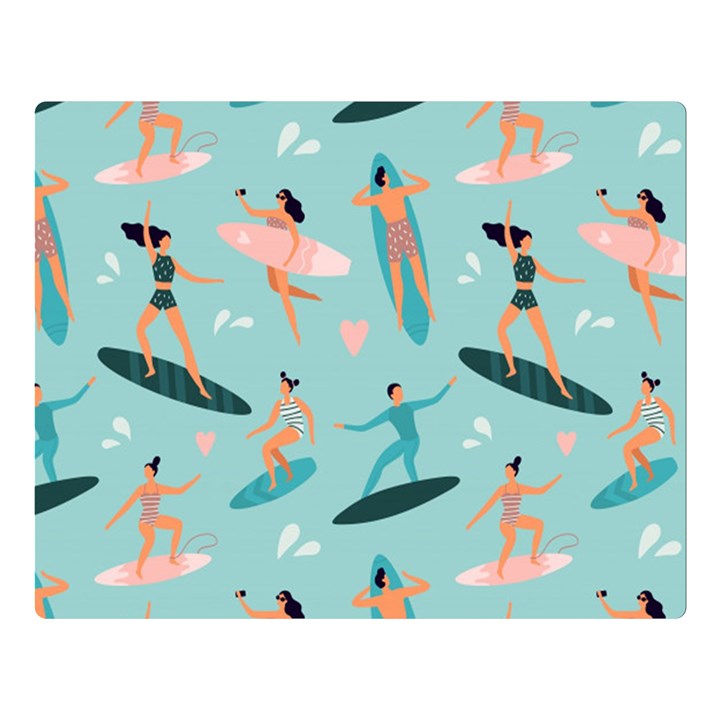 Beach-surfing-surfers-with-surfboards-surfer-rides-wave-summer-outdoors-surfboards-seamless-pattern- Two Sides Premium Plush Fleece Blanket (Large)