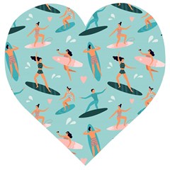 Beach-surfing-surfers-with-surfboards-surfer-rides-wave-summer-outdoors-surfboards-seamless-pattern- Wooden Puzzle Heart by Salman4z