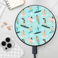 Beach-surfing-surfers-with-surfboards-surfer-rides-wave-summer-outdoors-surfboards-seamless-pattern- Wireless Fast Charger(black) by Salman4z